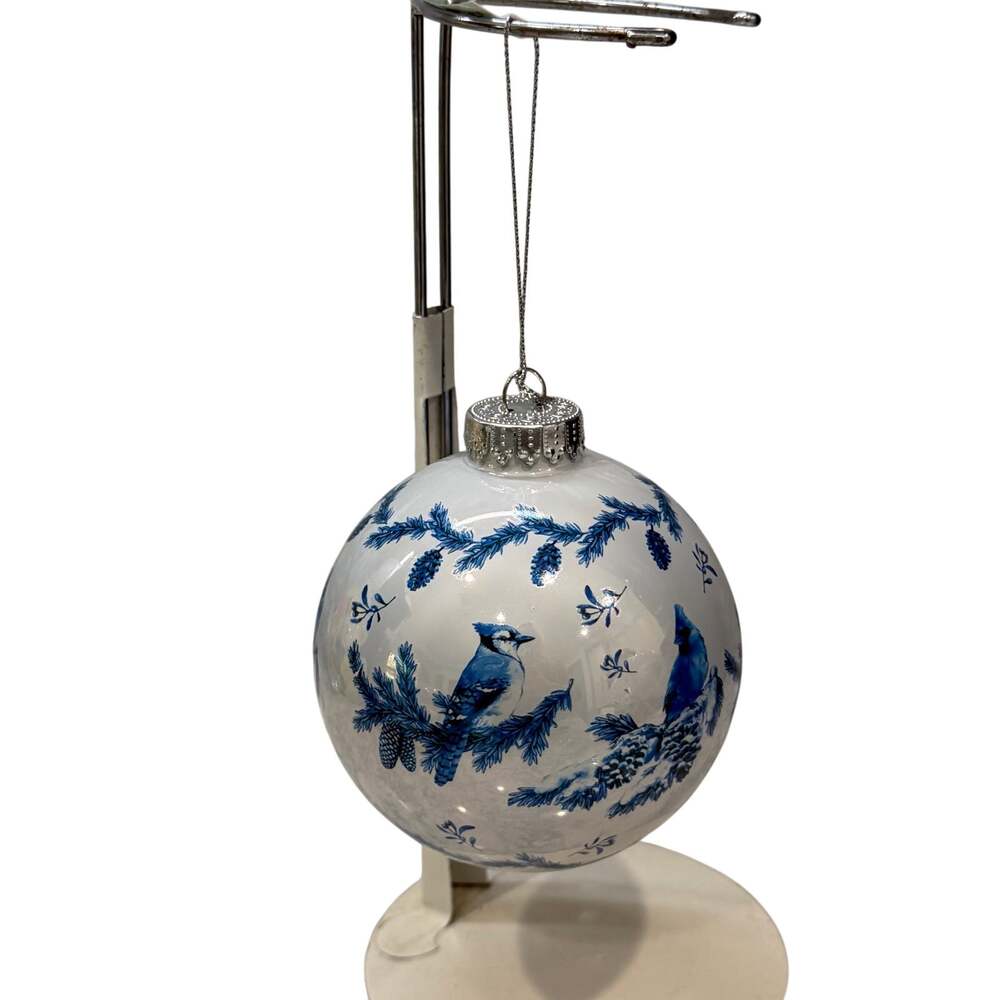 Kurt Adler Delft Blue Bird Glass Ball Christmas Ornament 100mm TD1752 NWT 3.5”